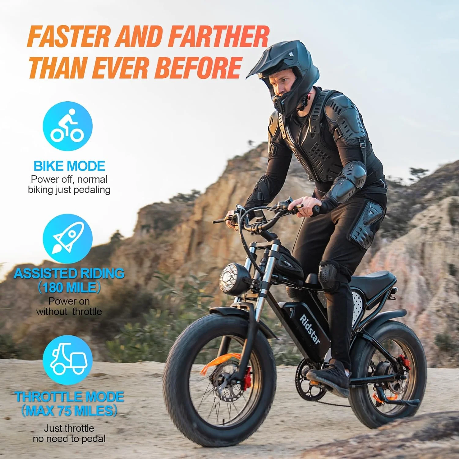 Electric Bike for Adults Ridstar,  52V/40Ah Battery 20" Fat Tire Electric Motorcycle,750W Electric Bike with Removable E-Bike Shamano 7 Full Suspension Electric Bicycle UL2849