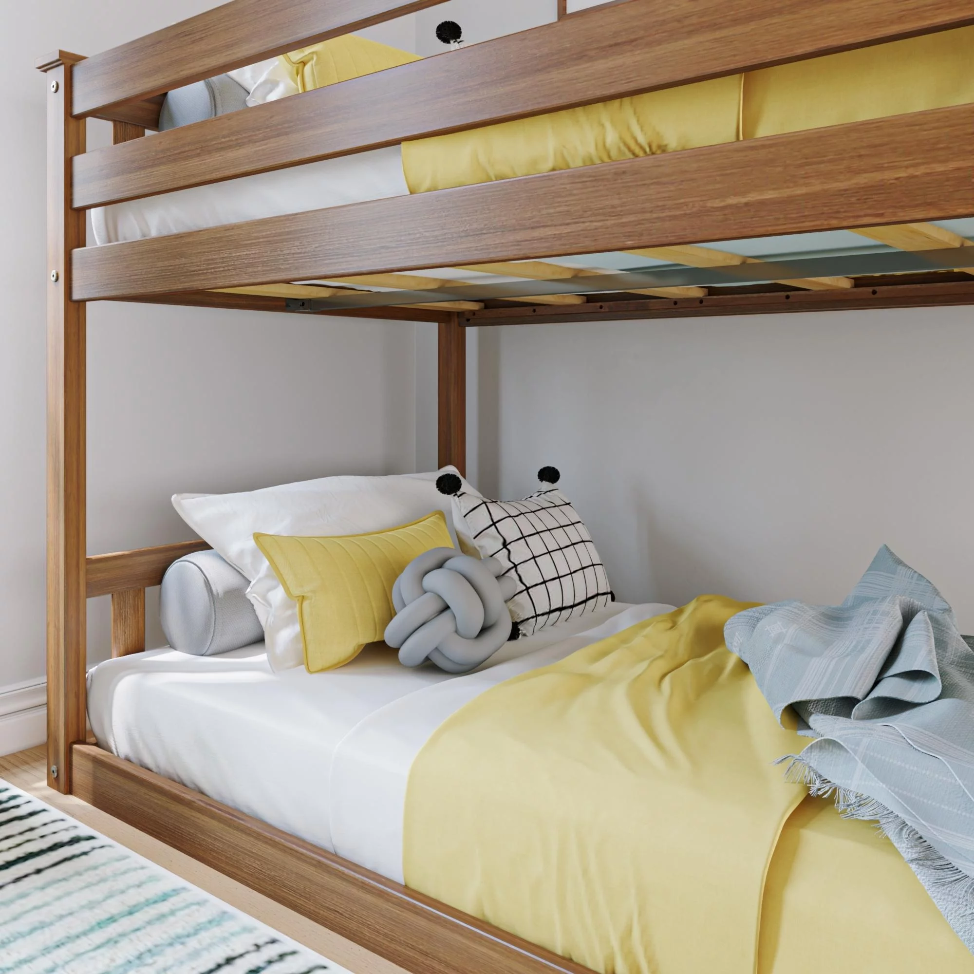 Max & Lily Classic Twin over Twin Bunk Bed for Kids, Solid Wood Low Bunk Beds with Ladder for Small Room, Pecan