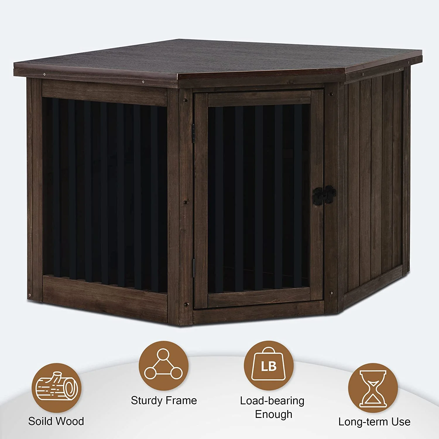 Furniture Corner Dog Crate, End Table Dog Kennel With Door, Wooden Dog House, Pet Crate Indoor Use 1578 (Medium, Brown)