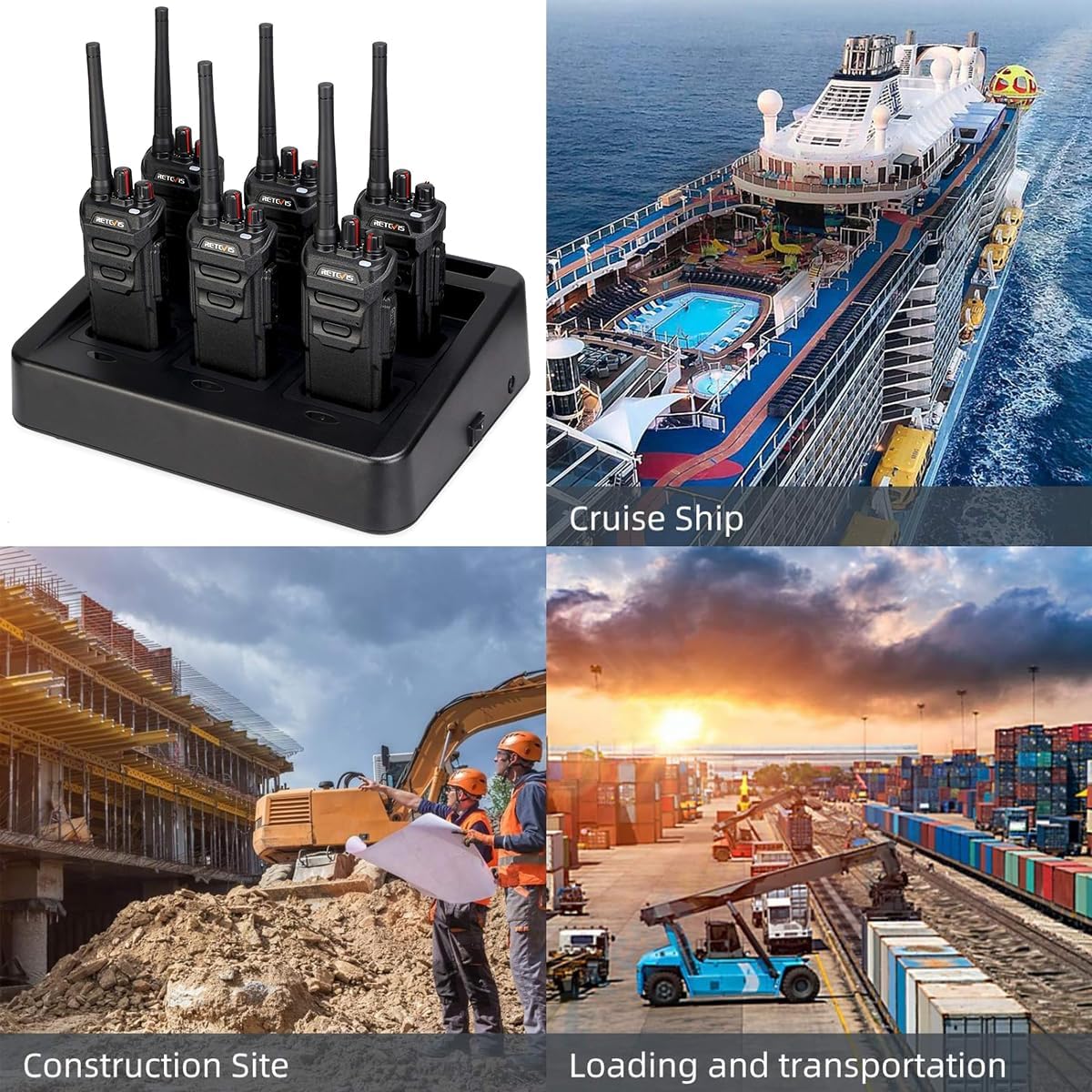 Retevis RT48 IP67 Waterproof Walkie Talkies for Adults,2 Way Radios Long Range,with 6 Way Multi Unit Charger,VOX,SOS Alarm,Rugged Two Way Radio for Construction Hotel School Manufacturing (6 Pack)