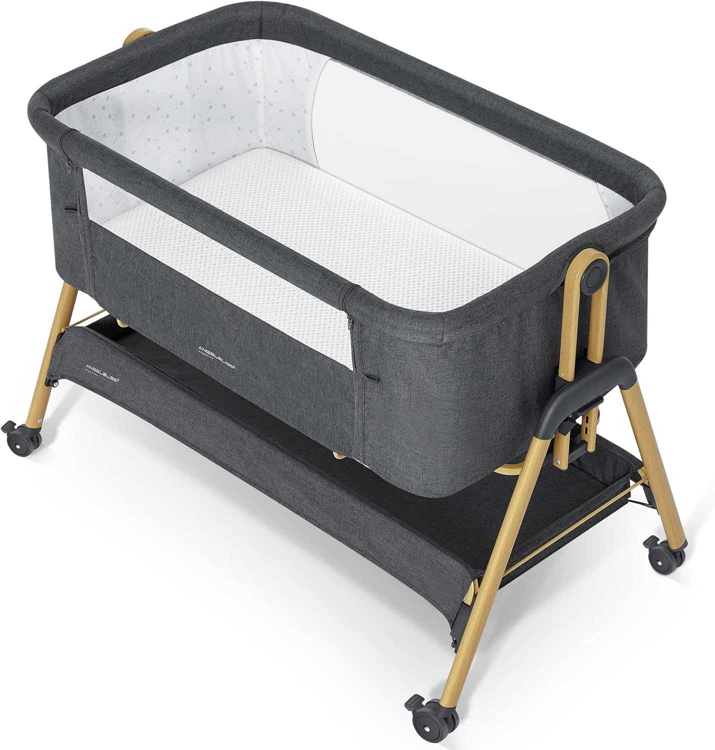ANGELBLISS Baby Bassinet, Bedside Sleeper, Easy Folding Bedside Crib with 100% Breathable & Washable Mattress Baby Bed, 6-Level Adjustable Portable Bassinets for Safe Co-Sleeping for Newborn Infant