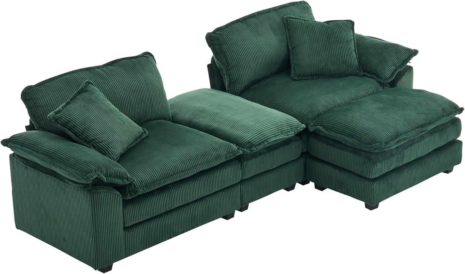 Oversized Convertible Sleeper Sofa Indoor, Deep Seat Chaise Lounge Chair, 2 Layer Thicken Upholstered Sleeper Sofa with Ottoman & Pillows, 84.6" W Loveseat Sofa for Living Room (Green)