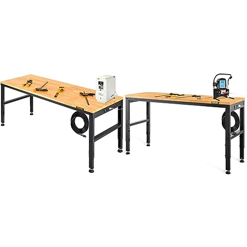 VEVOR 60" 2000LB Adjustable Workbench with Outlets & Bench Vise with 4.5" Jaw Width for Workshop Garage