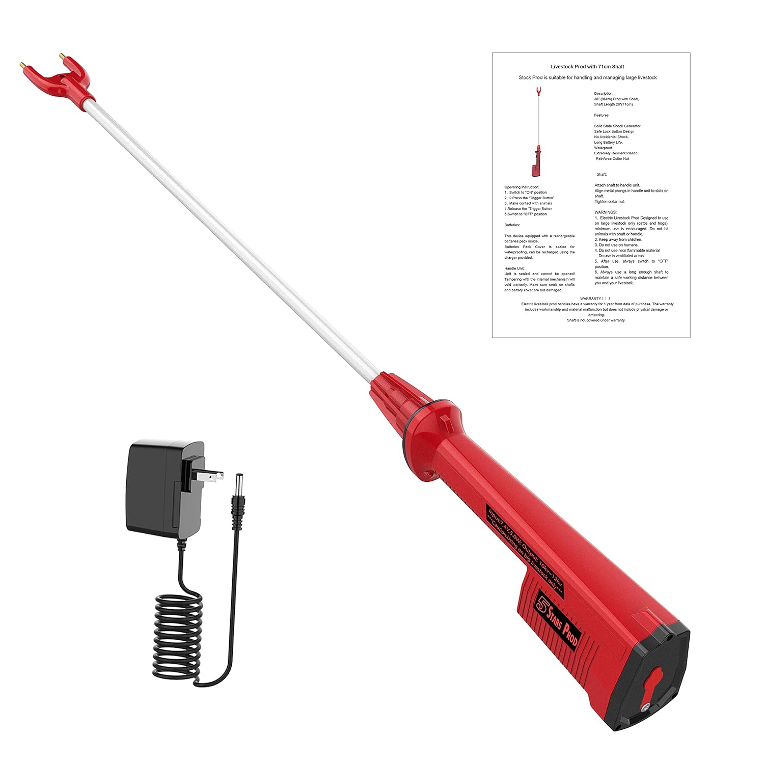 Livestock Prod Electric Cattle Prod Rechargeable Safety Animal Hot Shot with 28in. Flexible Prod Shaft for Cow Pig Cattle Goats and Big Dog