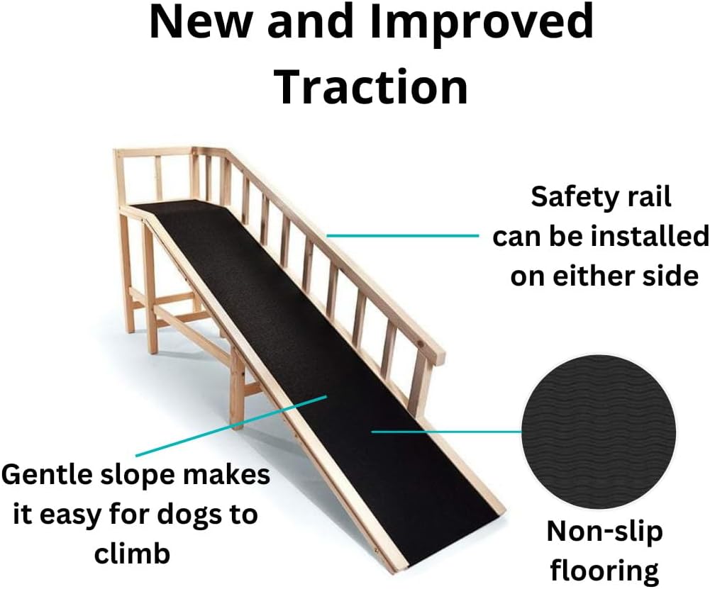 Gentle Rise Dog Bed Ramp | New & Improved Non-Slip Flooring | 74" Long and Supports Small, Large, Elderly Dogs 130+ LBS Capacity