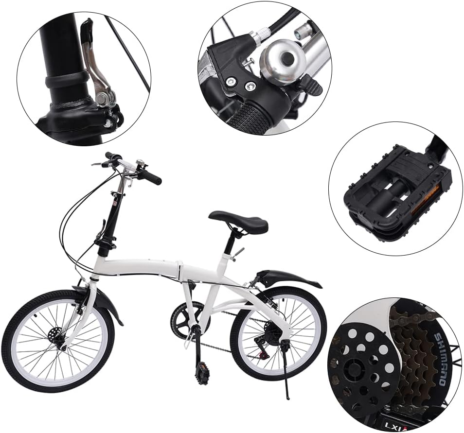 ‎20" Folding Bike, Bicycles Folding Bike for Adult 7 Speed Shifter, Camping Bicycle Light Weight Carbon Steel Height Adjustable Folding Bike for Men and Women