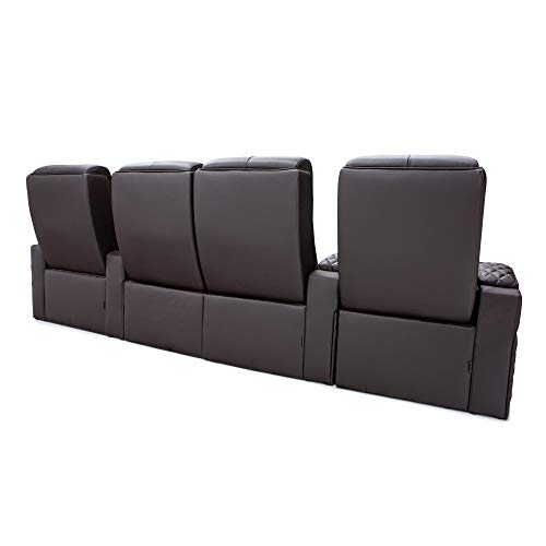 Seatcraft Apex Home Theater Seating - Living Room - Top Grain Leather - Power Recliner - Power Headrests - Power Lumbar - LED Armrests - SoundShaker - USB Charging - Cup Holders (Row of 2, Brown)