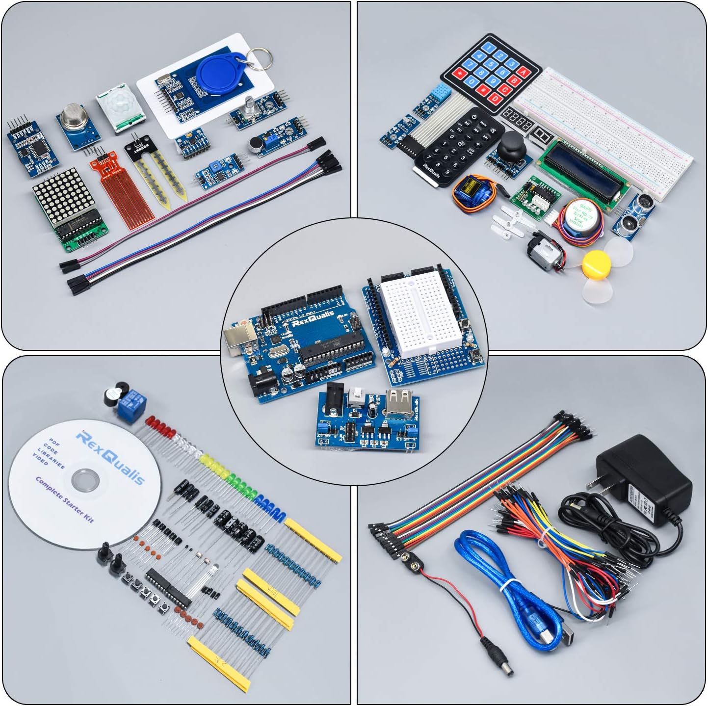 REXQualis Complete Starter Kit Based on Arduino UNO R3 w/ Detailed Free Tutorial Compatible with Arduino IDE (67 Items) Pack of 2