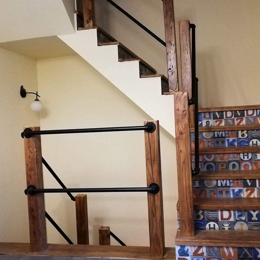 KaBenGo Hand Railings for Stairs Metal Pipe Staircase Handrail Wall Mount Decoration Rail for Outdoor & Indoor Steps Baluster Complete Kit/Easy to Install Banister (Satin Black) (3ft), 3 Feet