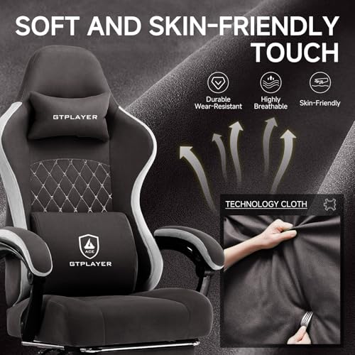 GTPLAYER Office Chair, Gaming Computer Desk Fabric Chair with Footrest, High Back Ergonomic Office Chair with Pocket Spring Lumbar Support and Linkage Armrests Adjustable Height Swivel for Home Task