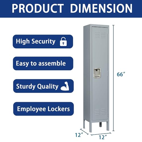 Metal Storage Cabinet with 6 Door, 72" Locking Metal Garage Storage Cabinet, Industrial Storage Locker for School, Gym, Home, Office (Grey, 35.45 * 15.75 * 72in,6door)