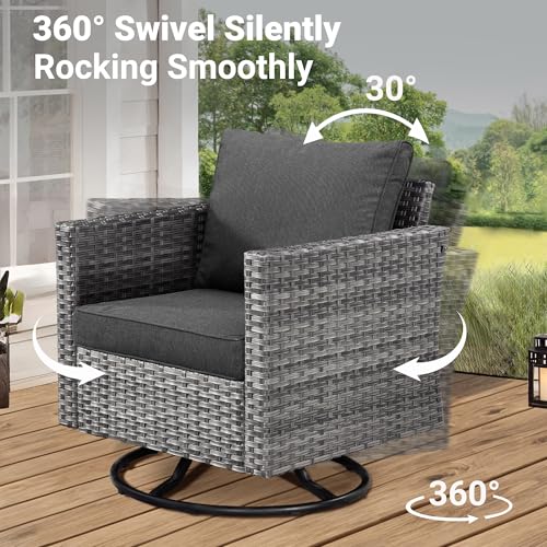ovios Patio Furniture Set, 6 Piece Outdoor Wicker Sofa with Swivel Rocking Chairs and Comfy Cushions, High Back Rattan Couch Conversation Set, Orange Red