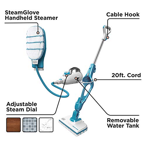 BLACK+DECKER Steam Mop and Portable Steamer, 5-in-1, Corded (HSMC1321)