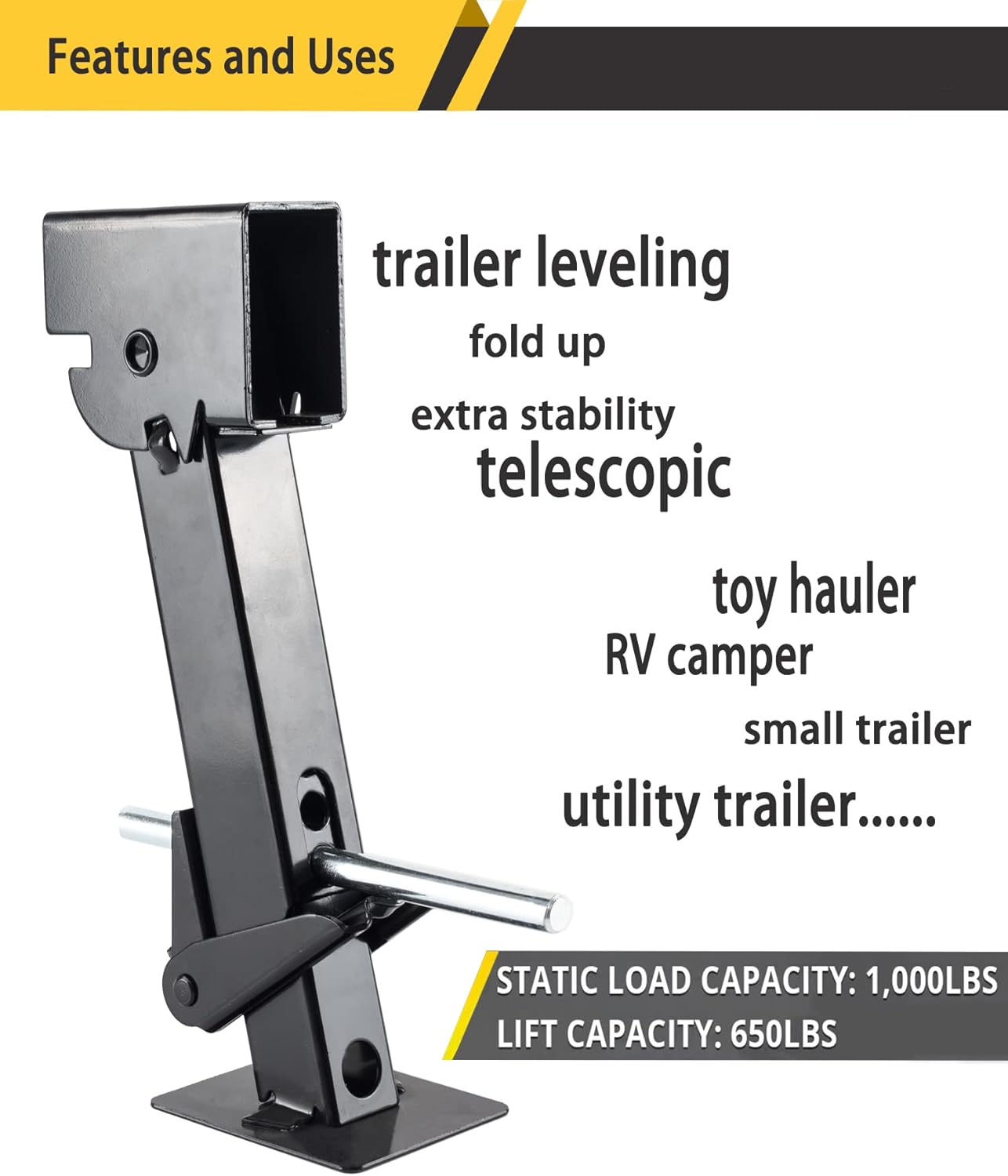Pair of Trailer Stabilizer Jacks Telescoping RV Camper Accessories for Travel 450kg(1000 Lbs) Capacity Each Pack of 2