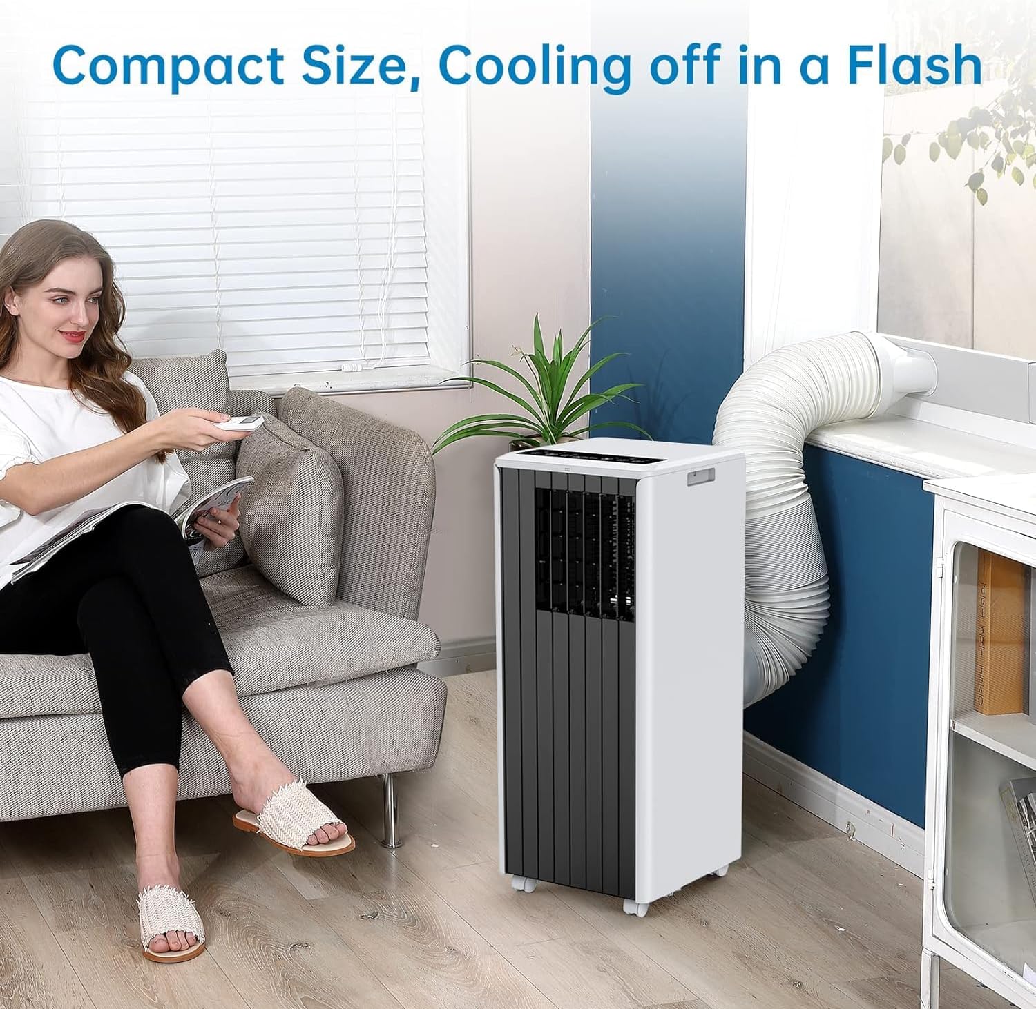 8,000 BTU Portable Mobile Air Conditioner, Cooling Range 350 Square Feet, with Remote Control, LED Touch Screen, 3-in-1/24 Hour Timer, Suitable for Home/Office/Dormitory, Black