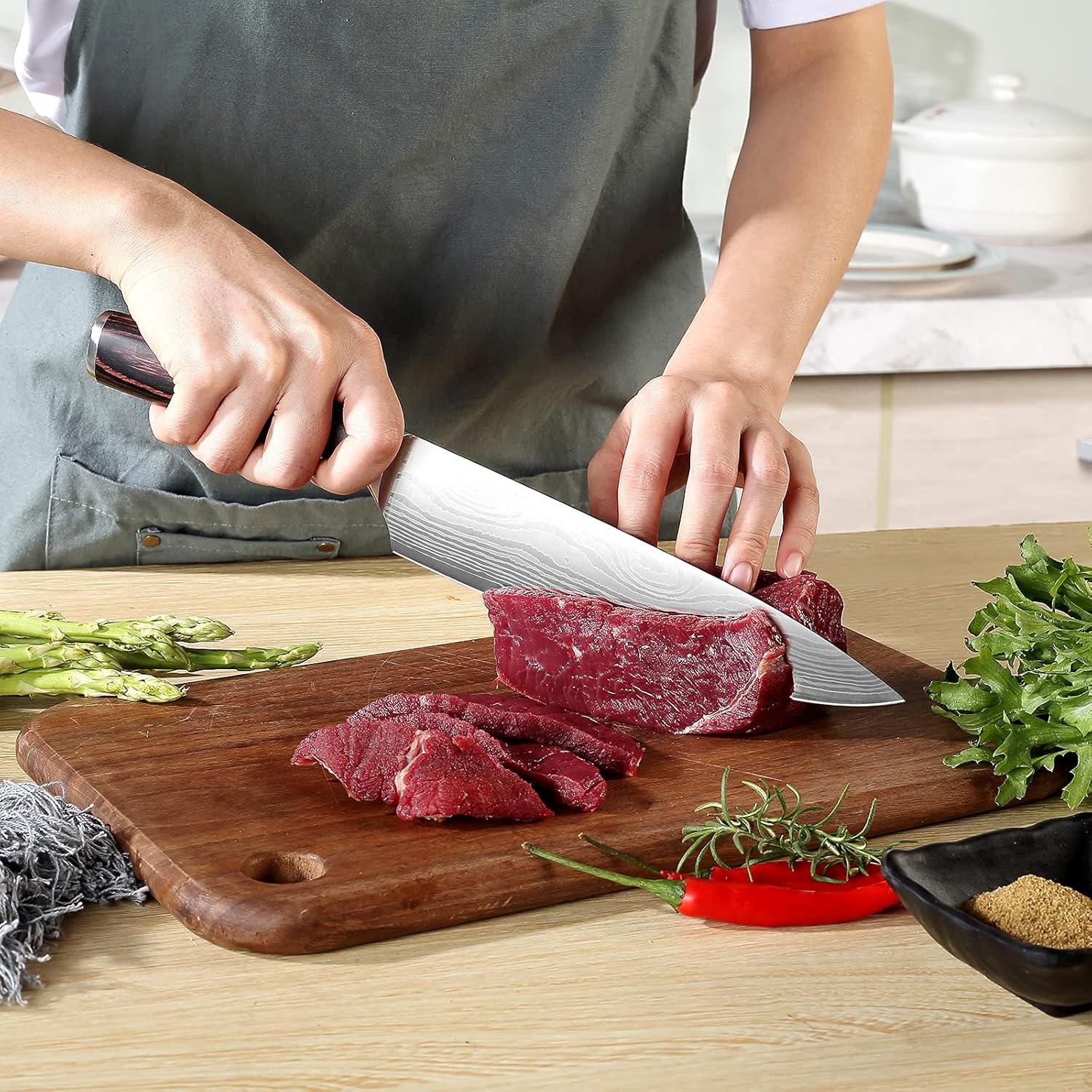 PAUDIN Kitchen Knife Set, Professional Chef Knife Set with Ultra Sharp Blade & Wooden Handle, 3 Pieces German High Carbon Stainless Steel Knife Set