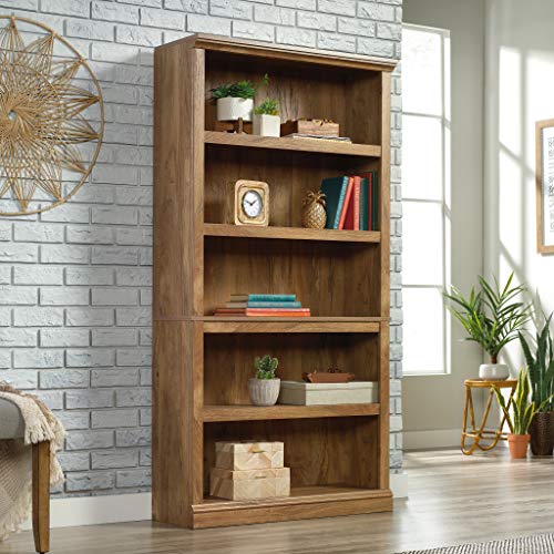 Sauder 5 Tier Book Shelf Wooden Bookcase Multipurpose Bookshelf for Home Office, Living Room, in Chalked Chestnut