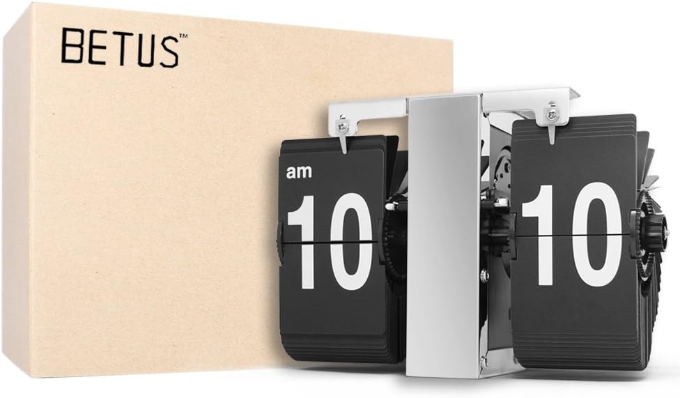Betus Retro Style Flip Desk Shelf Clock - Classic Mechanical-Digital Display Battery Powered - Home & Office Decor 14 x 5.5 x 3.5 Inches
