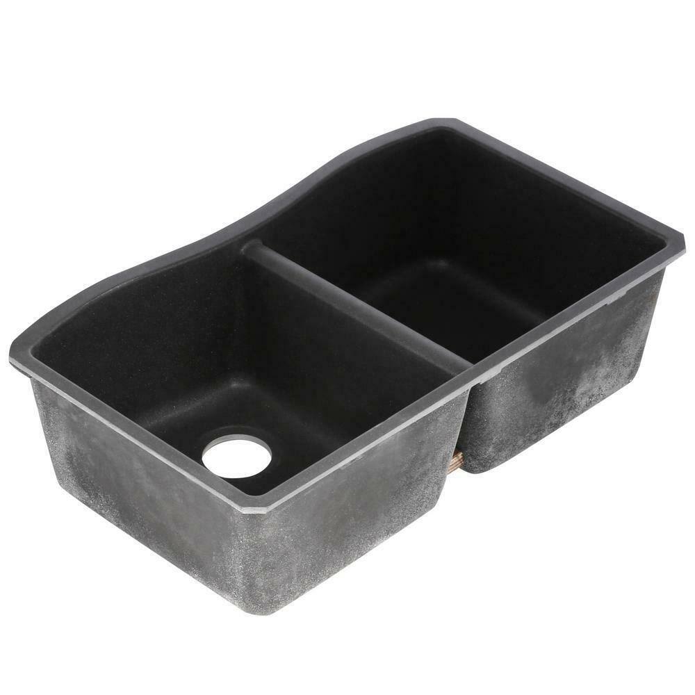 Swanstone QU03322ED Double Basin Undermount Kitchen Sink - Nero