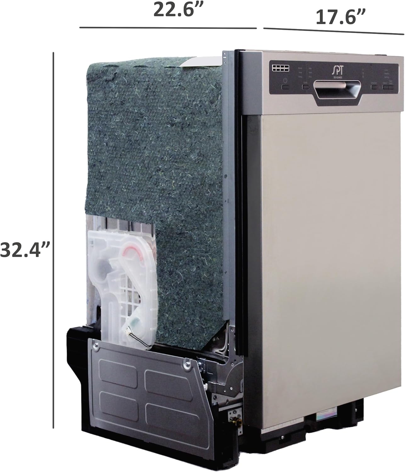 SPT SD-9254SSB 18″ Wide Built-In Stainless Steel Dishwasher w/Heated Drying, ENERGY STAR, 6 Wash Programs, 8 Place Settings and Stainless Steel Tub