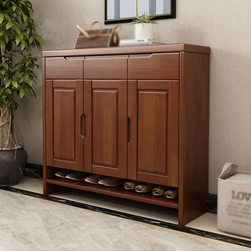 Shoe Storage Cabinet Entrance Shoe Cabinet with 3 Storage Drawers Home Living Room Corridor Solid Wood Shoe Cabinet Storage Cabinet Shoe Cabinet for Entryway(A)