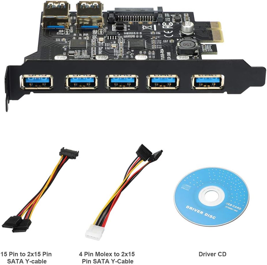 BEYIMEI USB pcie Card,PCI-E to USB 3.0 7 Ports Expasion Card with 15-Pin SATA Power Connector - PCI Express(PCIe) Expansion Card USB Card for Windows XP/Vista / 7/8/10 / Linux Pack of 2