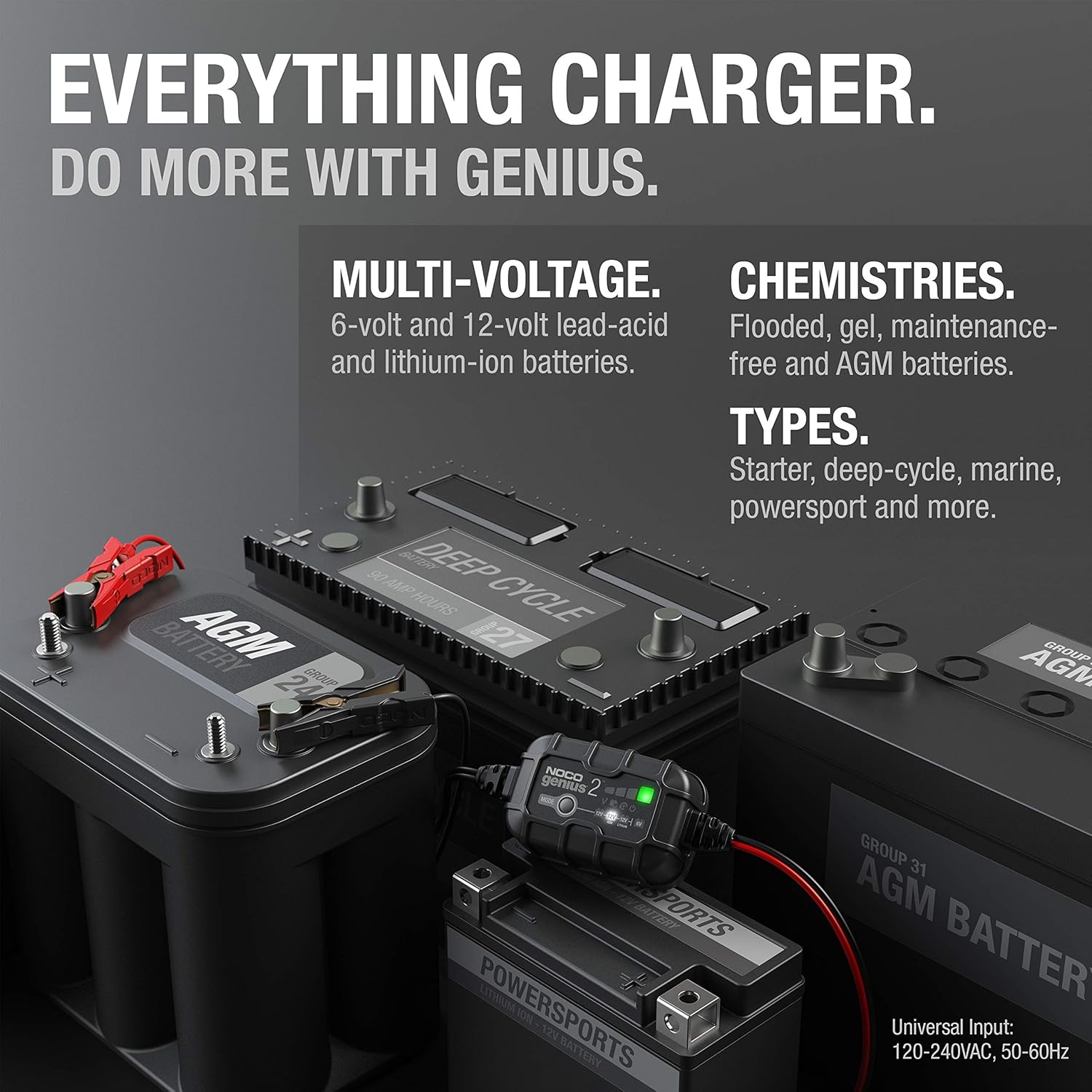 NOCO GENIUS2, 2-Amp Fully-Automatic Smart Charger, 6V and 12V Portable Battery Charger, Battery Maintainer, Trickle Charger, and Battery Desulfator with Temperature Compensation Pack of 2
