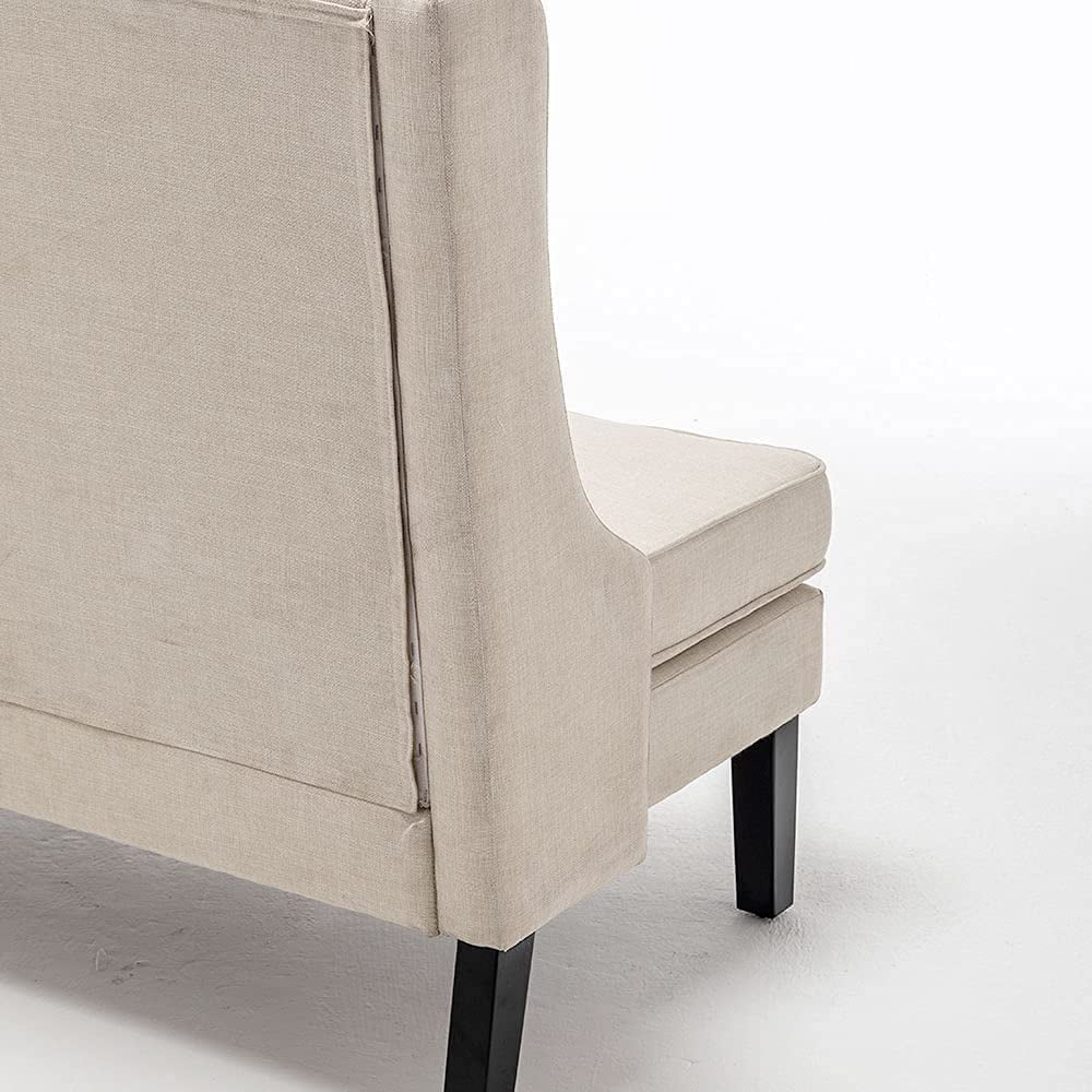 Loveseat Settee Bench with Natural Rattan Arms,Upholstered Modern High-Back Mini Sofa Couch,Banquette Dining Bench for Living Dining Room Bedroom Office Small Space Entryway,Light Grey