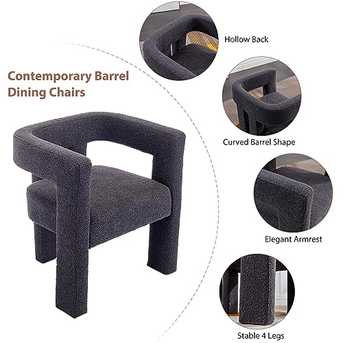 Modern Boucle Dining Chair Set of 4, Sherpa Barrel Accent Chairs Upholstered Armchair Comfy Side Chair for Kitchen Living Room Reception (Green, Set of 4)