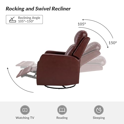 HULALA HOME Recliner Chair Set of 2 Reading Chair, Leather Recliner Rocking 360 Degree Swivel Chair, Wingback Armchair Theater Seating Lounge Sofa for Living Room Bedroom