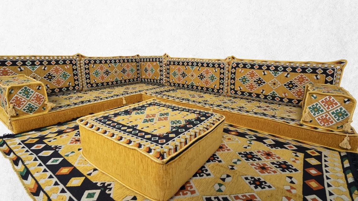Yellow Arabic Sofa,Pallet Sectional Sofas, Arabic Majlis Sets, Floor Seating Sofa Sets, Yoga Sofas, Floor Cushions,Moroccan Arabic Sofas