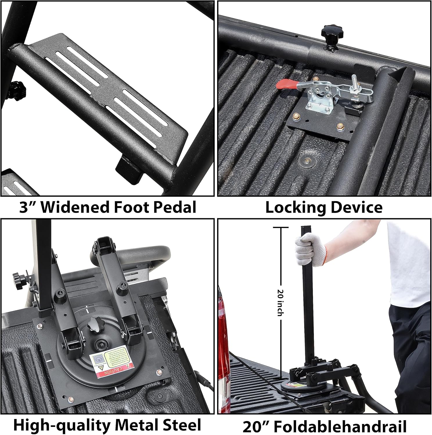 45" Foldable Pickup Truck Tailgate Ladder with Grab Handle, 360° Rotatable Heavy Duty Universal Folding Tailgate Step Ladder with Handrail for Pickup Truck (F250, RAM 2500 etc.) Accessories