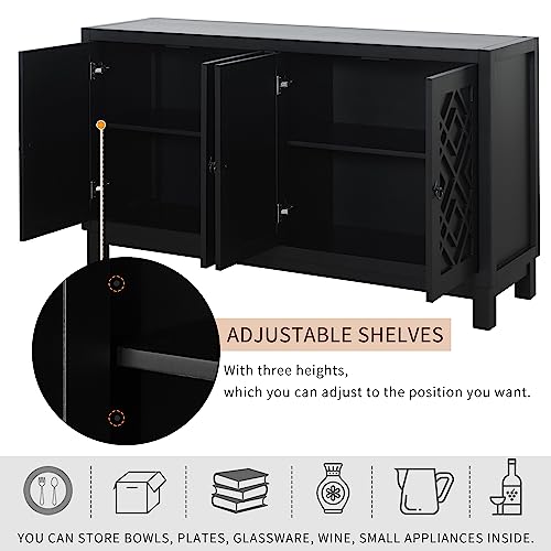 Merax Black Farmhouse Buffet Sideboard with Adjustable Shelves and 4 Doors Wood Coffee Bar Cabinet TV Stand for Living Room Bedroom Kitchen, 1 Set