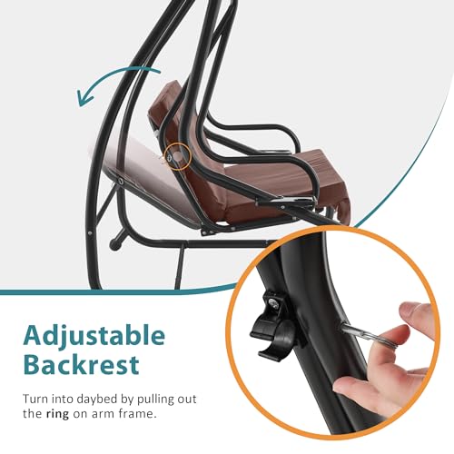 MCombo 3 Seat Patio Swing Chair, Outdoor Swing with Adjustable Canopy, Weather Resistant Steel Frame, Porch Swing Sets for Backyard, Poolside, Balcony, 4090 (Burgundy)