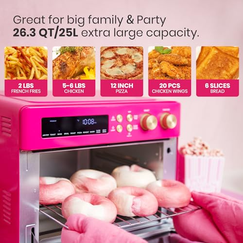 VAL CUCINA Retro Infrared Heating Air Fryer Toaster Oven, Extra Large Countertop Convection Oven 10-in-1 Combo, 6-Slice Toast, 12-inch Pizza, Enamel Baking Pan Easy Clean, Super Fast with Recipe Book,