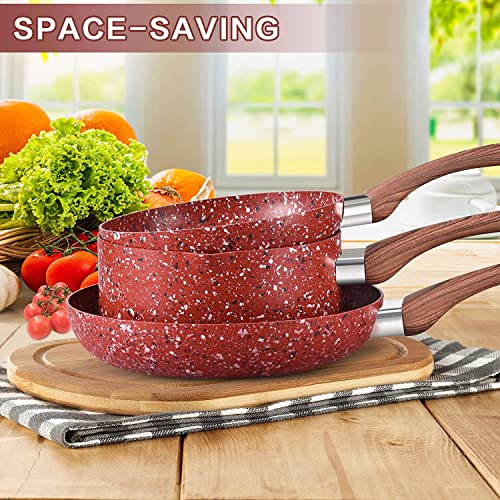 KOCH SYSTEME CS Nonstick Cookware Set - Saucepan and Frying Pans/Skillets Set, Induction Cooker Compatible, Red Stone-Derived Nonstick Coating & Cool-to-Touch Bakelite Handle, PFOS PFOA Free, 5 Piece