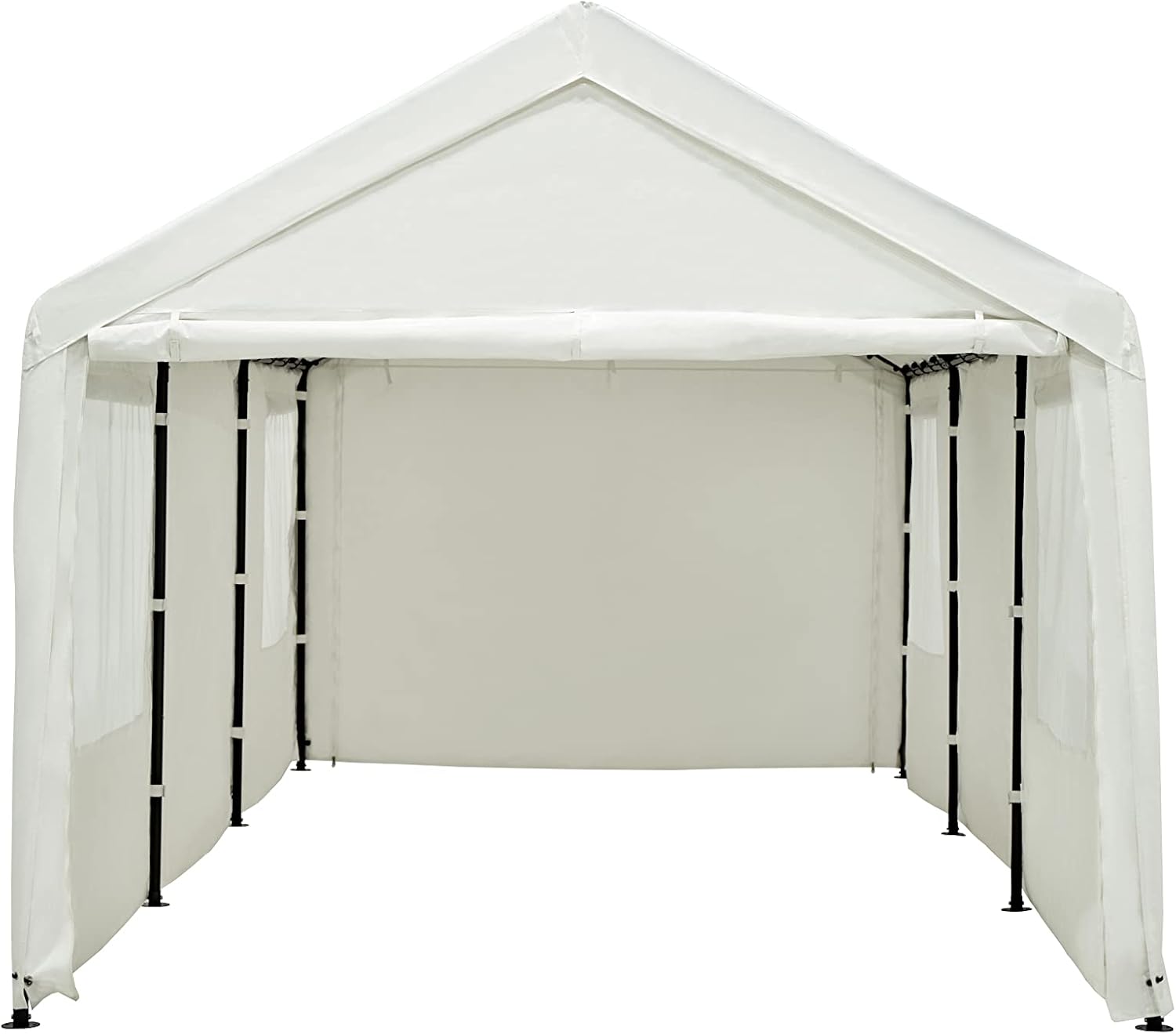 Carport, 10 x 20 ft Heavy Duty Carport with Ventilated Windows, Portable Garage with Removable Sidewalls & Doors, All-Season Car Canopy for Auto, Truck, Boat, SUV, White