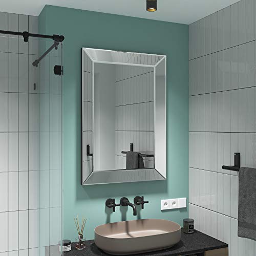 COGOOD Large Rectangular Wall Mirror 28"x39" - Angled Beveled Mirror Frame for Vanity, Hallway, Bathroom, Living Room Hangs Horizontal or Vertical