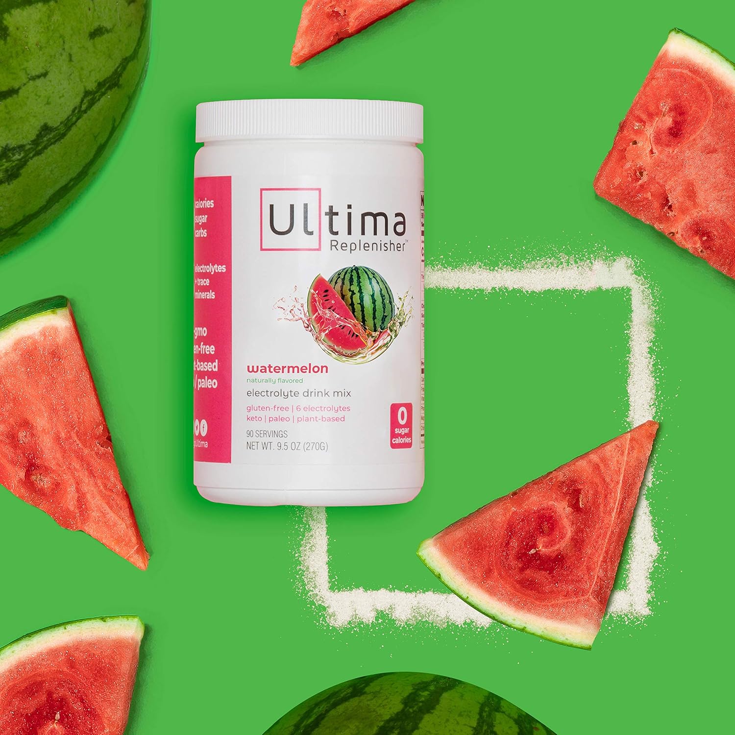 Ultima Replenisher Electrolyte Hydration Powder, Watermelon, 90 Servings - Sugar Free, 0 Calories, 0 Carbs - Gluten-Free, Keto, Non-GMO, Vegan - Potassium, Magnesium, Sodium,