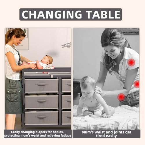 KORIMEFA Modern Baby Changing Table, Diaper Changing Table, with 6 Storage Drawers and Changing Pad, White