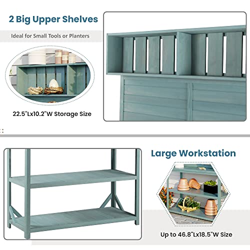 Outdoor Wooden Potting Bench Table – Farmhouse Garden Workstation with Drawers, Cabinet & Storage Shelves, Large Fir Wood Work Table for Patio, Backyard, Mudroom, Greenhouse (Light Brown, 66''H)