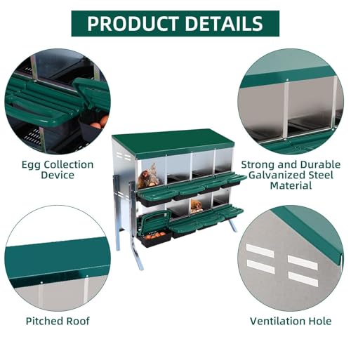 Chicken Nesting Box, 10 Hole 2 Layer Hen Nest Box with Legs, Roll Away Eggs Laying Boxes,Cleanable Pull Out Hen Roosting Boxes