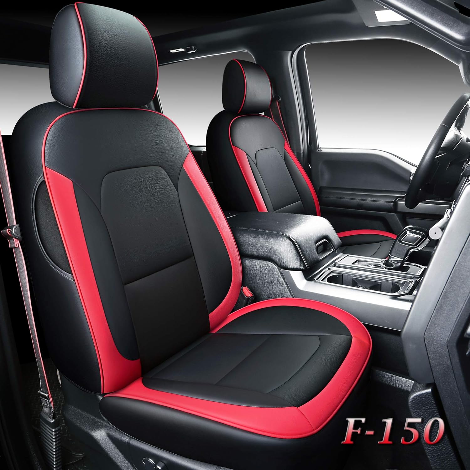Coverado Front and Back Seat Covers 5 Pieces, Waterproof Leather Truck Seat Protectors Custom Ford Interior, Compatible with Ford F-150 2015-2022 SuperCrew& F-250 F-350 F-450 2017-2022 CrewCab, Black