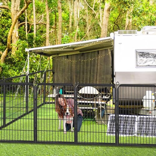 Dog Playpen Outdoor with Low Threshold Full Gate, 32" Height 10 Panels Large Dog Fence Outdoor for Yard, Heavy Duty Pet Playpen Metal Play Pen Portable Fence for RV Camping, Yard