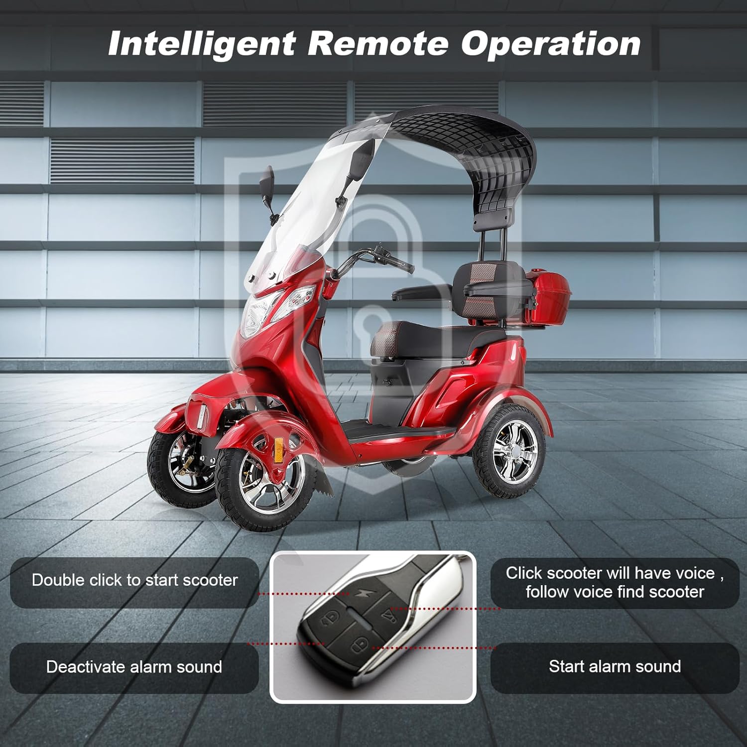 Mobility Scooters for Seniors, 4 Wheel Powered Mobility Scooters, Electric Wheelchairs for Adults, Electric Powered Wheelchair Device with Canopy & Windshield, Long Range Power for Travel-RED