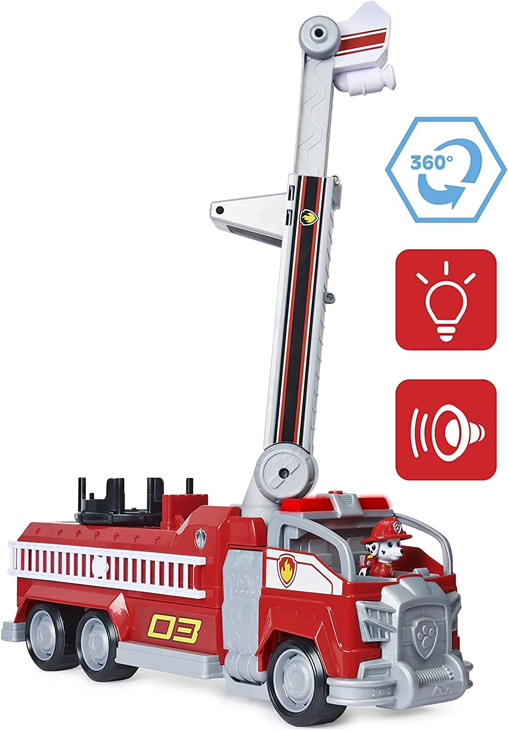 PAW Patrol, Marshalls Transforming Movie City Fire Truck with Extending Ladder, Lights, Sounds and Action Figure, Kids Toys for Ages 3 and up