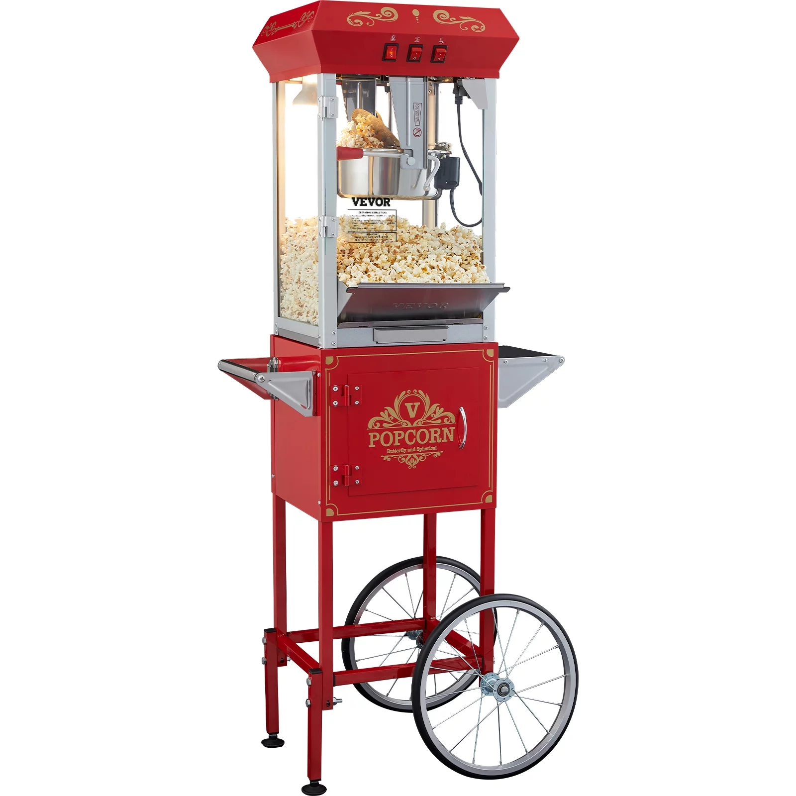 VEVOR Popcorn Popper Machine 8 oz/0.5 lbs 48 Cups Capacity Popcorn Maker Cart 850W Red, Suitable for Party or Office