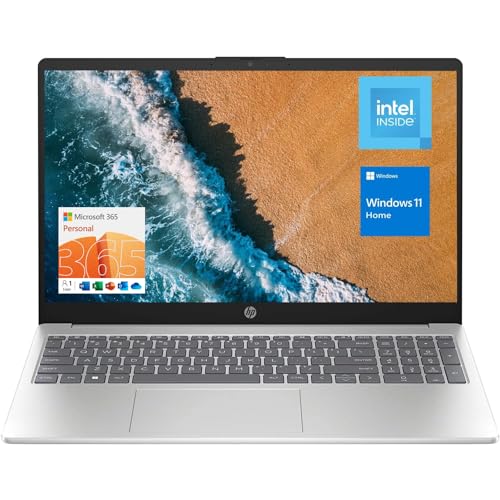 HP Essential 15 Laptop, 15.6" HD Display, Intel N200 Processor, Wi-Fi 6, Webcam, HDMI, Numeric Keypad, Windows 11 Home, Silver