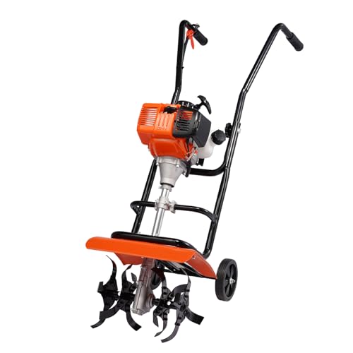 VEVOR Tiller Cultivator Gas Powered, 43CC 2-Stroke Garden Cultivator, Tiller with 4 Steel Adjustable Front Tines for Lawn, Garden and Field Soil Cultivation
