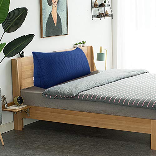 WOWMAX Large Bolster Triangular Positioning Support Reading Backrest Wedge Pillow for Headboard for Day Bed Bunk Bed with Removable Cover No Button Blue California King